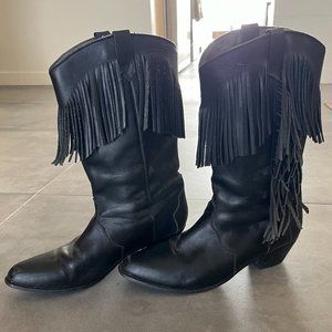 Oak Tree Farms Black Leather Fringe Cowgirl Boots Size 9